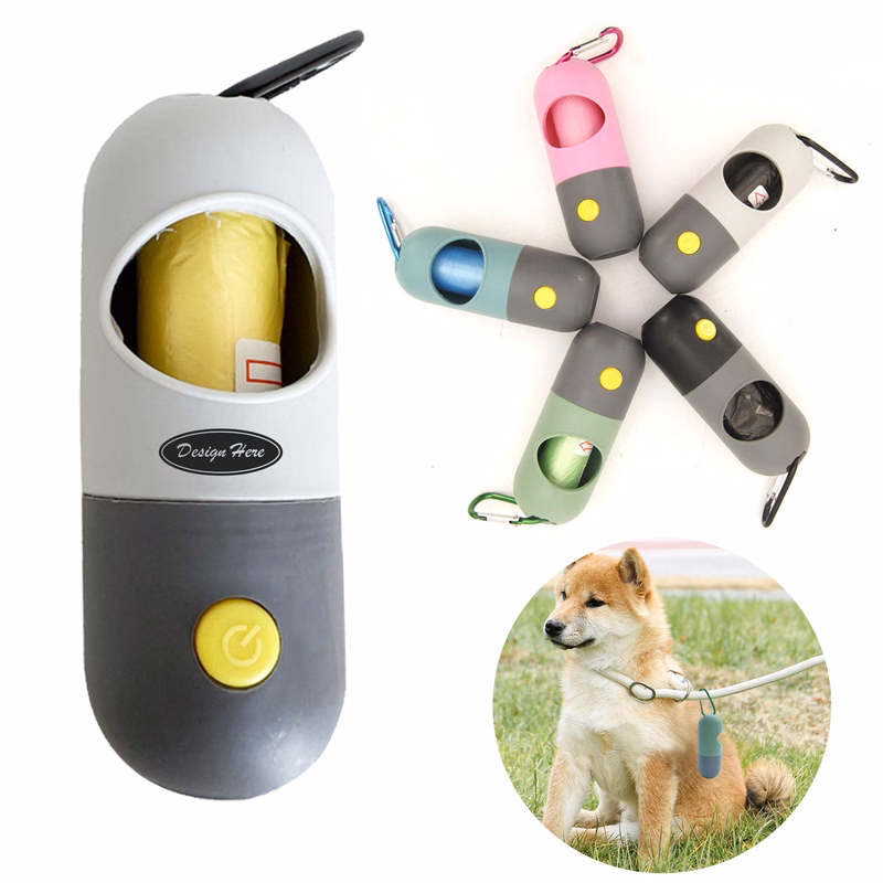 Dog Waste Bag Holder with Built-In LED Light and Hook