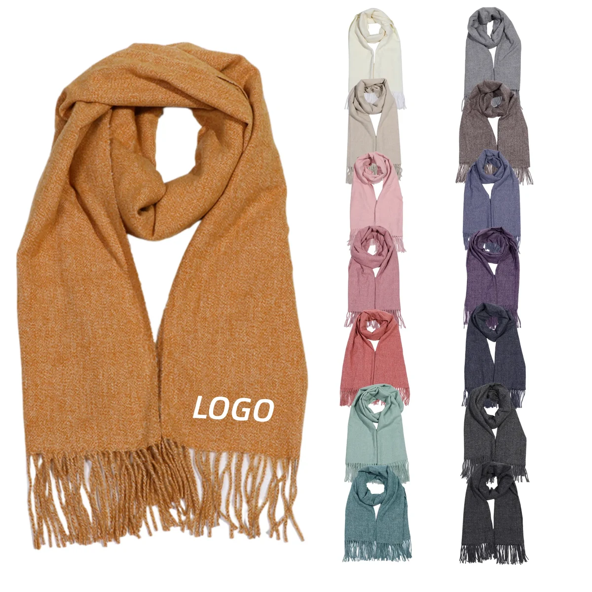 Faux Cashmere Solid Color Tassel Scarf 1
