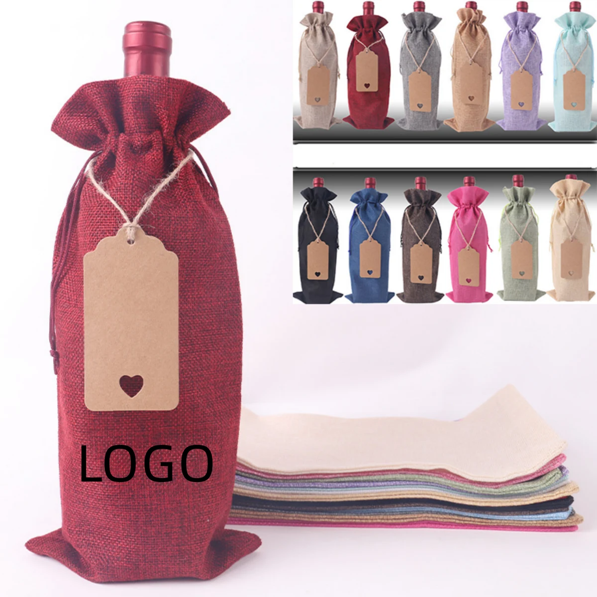 High Quality Linen Wine Bottle Gift Drawstring Bag 1
