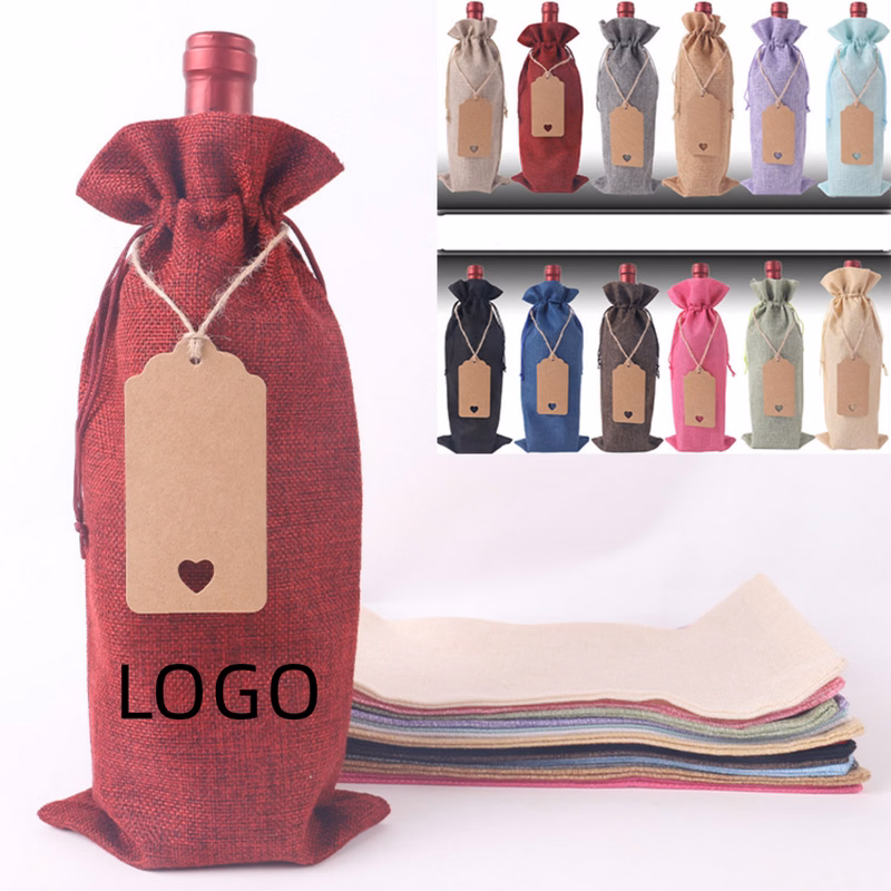 High Quality Linen Wine Bottle Gift Drawstring Bag