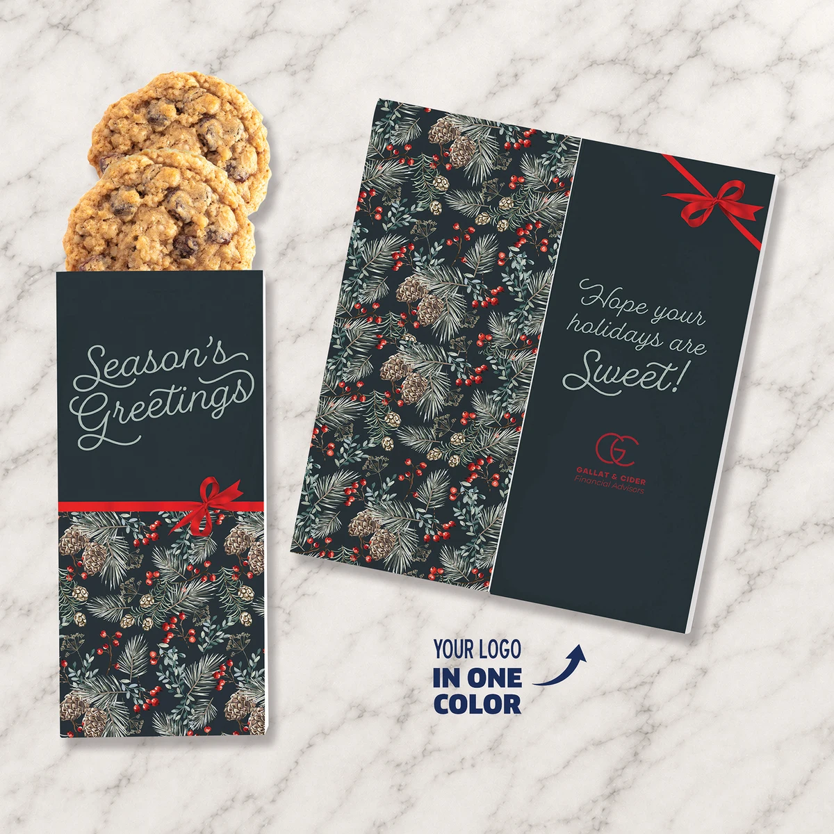 One Color Foil-Stamped Stock Pine Boughs & Berries Sweeter Cards with Oatmeal Raisin Cookies 1