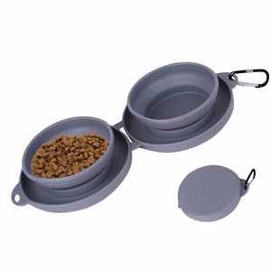 Foldable Stretchable Dual Pet Bowl Food Tray