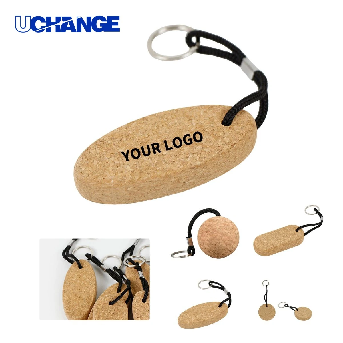 Oval Cork Key Ring Keychain 3.5" x 1.57" x 0.59" 1