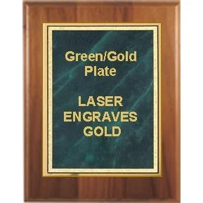 9" x 12" Cherry Finish Plaque with a Green Marble Mist Plate 1