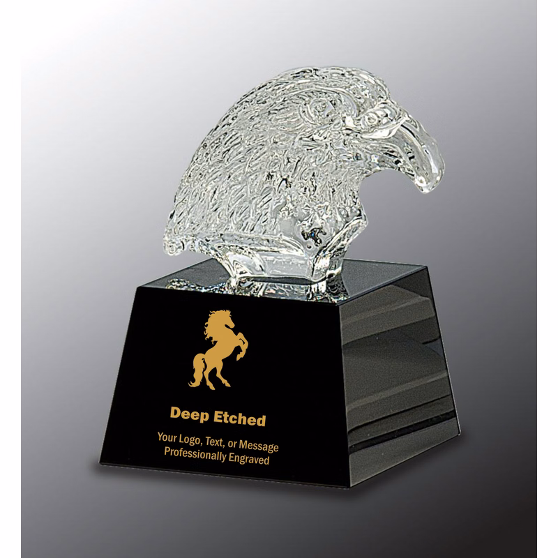 5 3/4" Clear Crystal Eagle Head Award on Black Pedestal Base