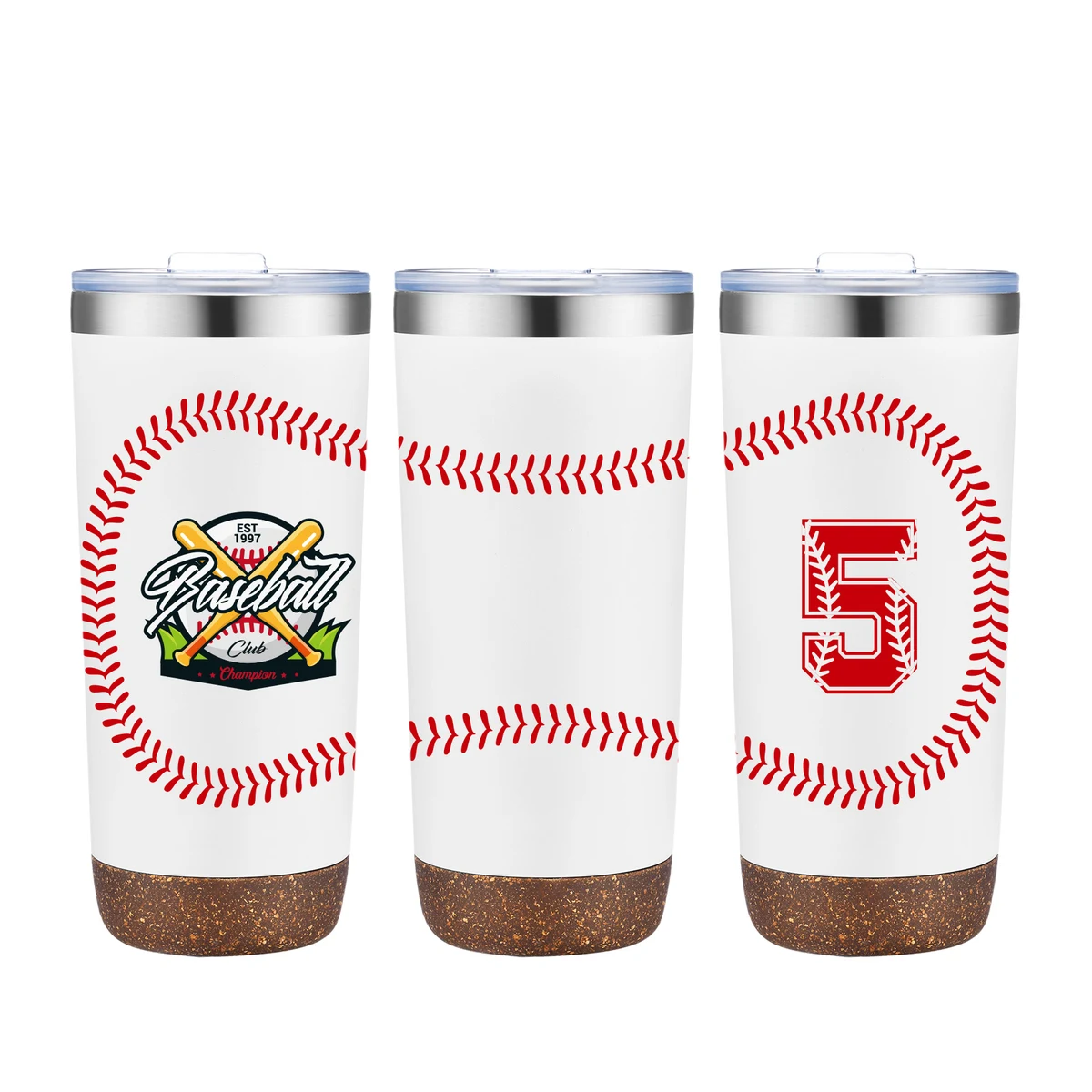 22 oz. Baseball Design Double Wall Steel Cork Bottom Tumbler 1