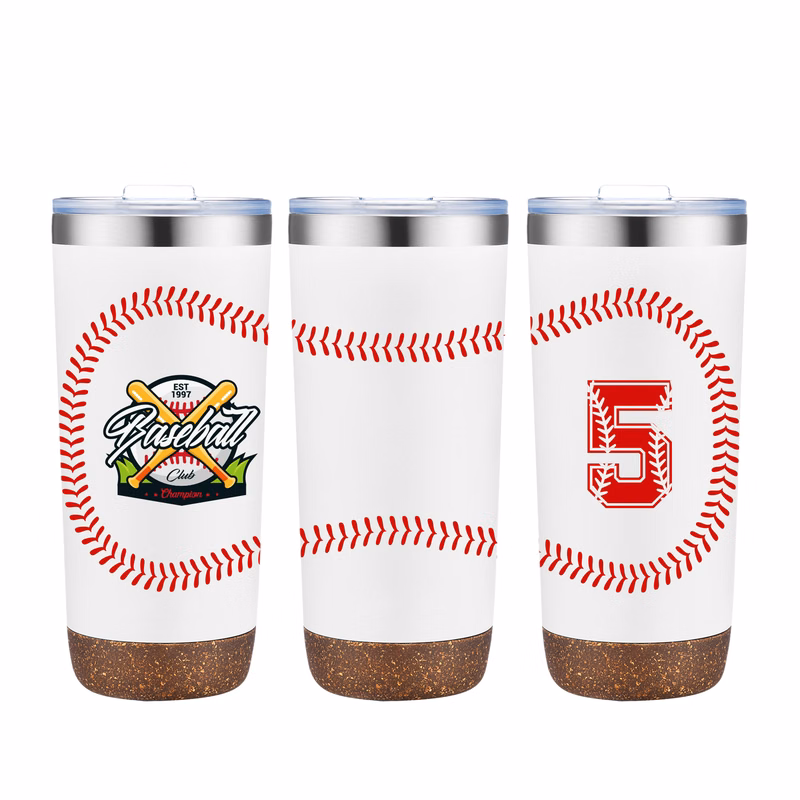 22 oz. Baseball Design Double Wall Steel Cork Bottom Tumbler