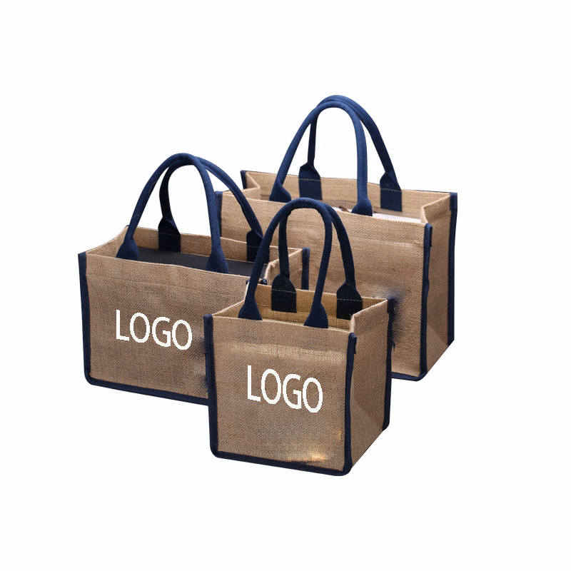 Natural Burlap Reusable Jute Beach Bag w/ Full Gusset ----11.81"x4.72"x10.24"