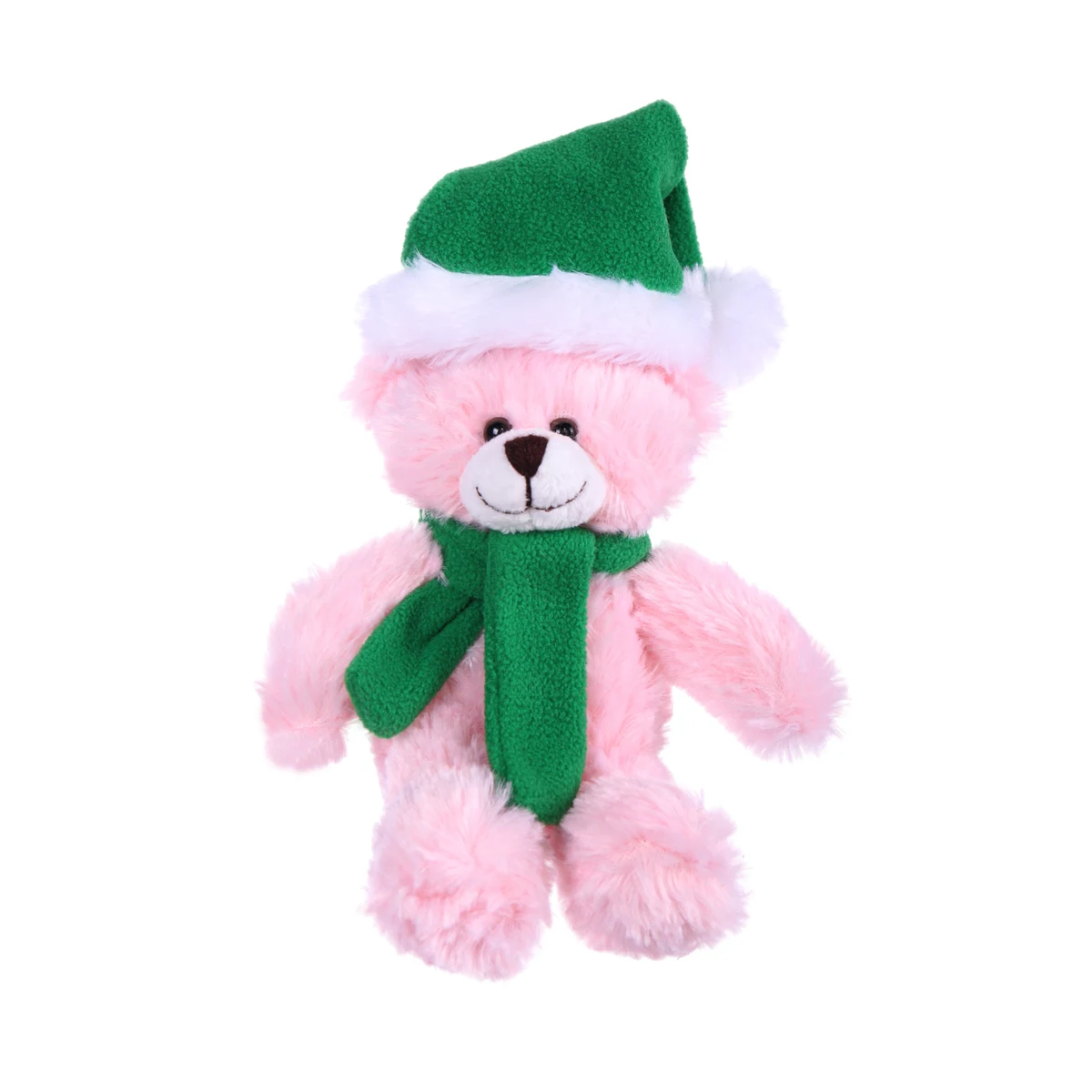 Soft Plush Stuffed Pink Bear with Christmas Hat and Scarf 1