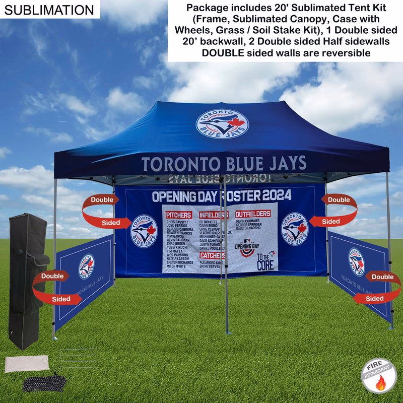 Full Tent Package 2, 20' Sublimated Tent Kit, DOUBLE sided 20' backwall, 2 DOUBLE side half sidewall