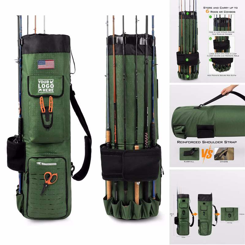 Men 6 Rods Reels Foldable Fishing Rod Bag 81L Large Storage Water-resistant Case Hold