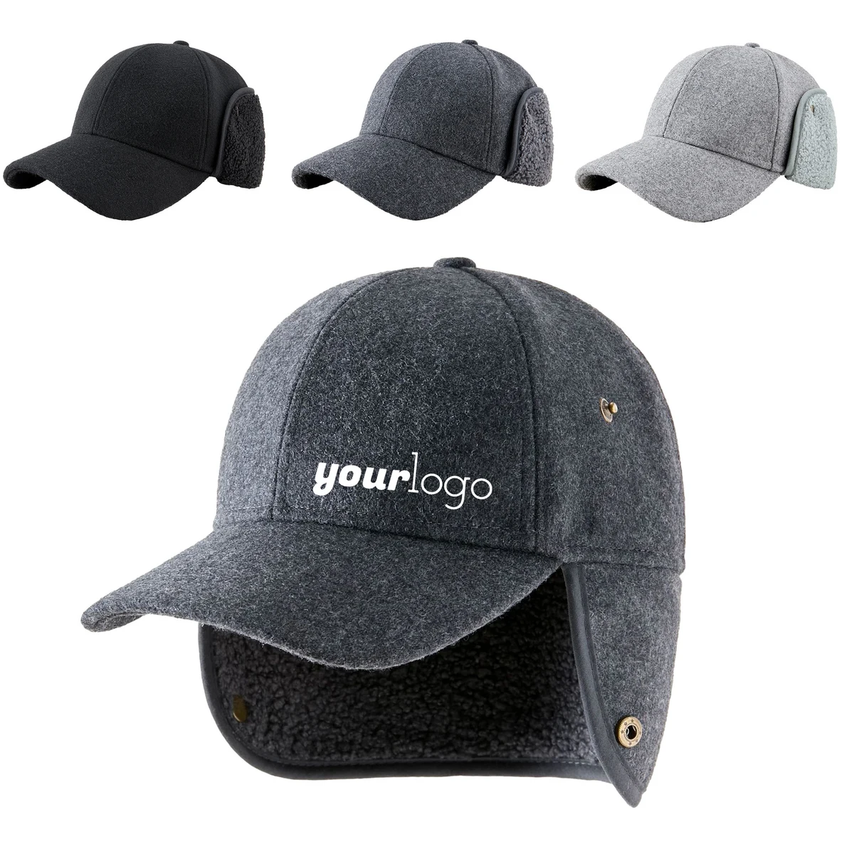 Wool Blend Thermal Baseball Hat with Foldable Ear Flaps 1