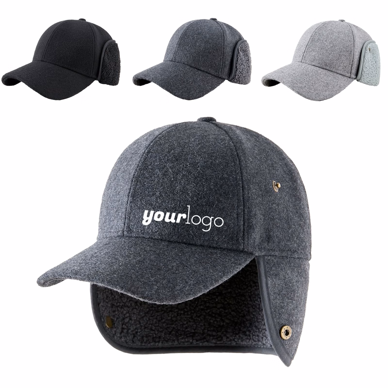 Wool Blend Thermal Baseball Hat with Foldable Ear Flaps