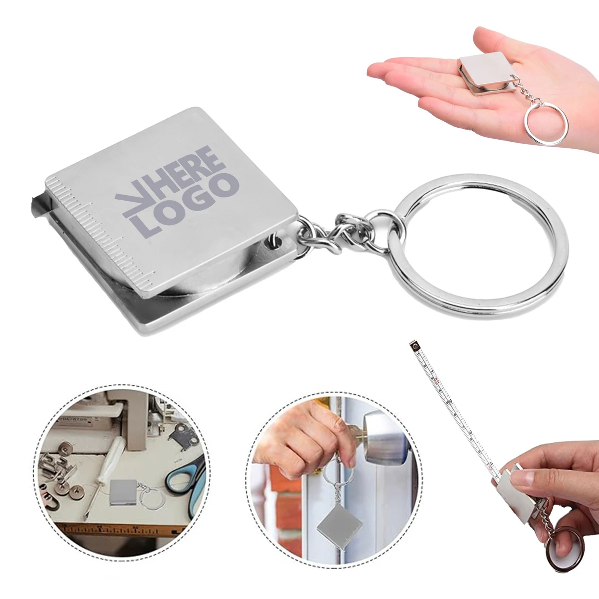 Square Tape Measure Key Chain Tag Sliver MOQ 50 1