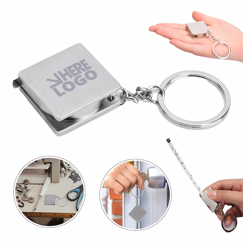 Square Tape Measure Key Chain Tag Sliver MOQ 50