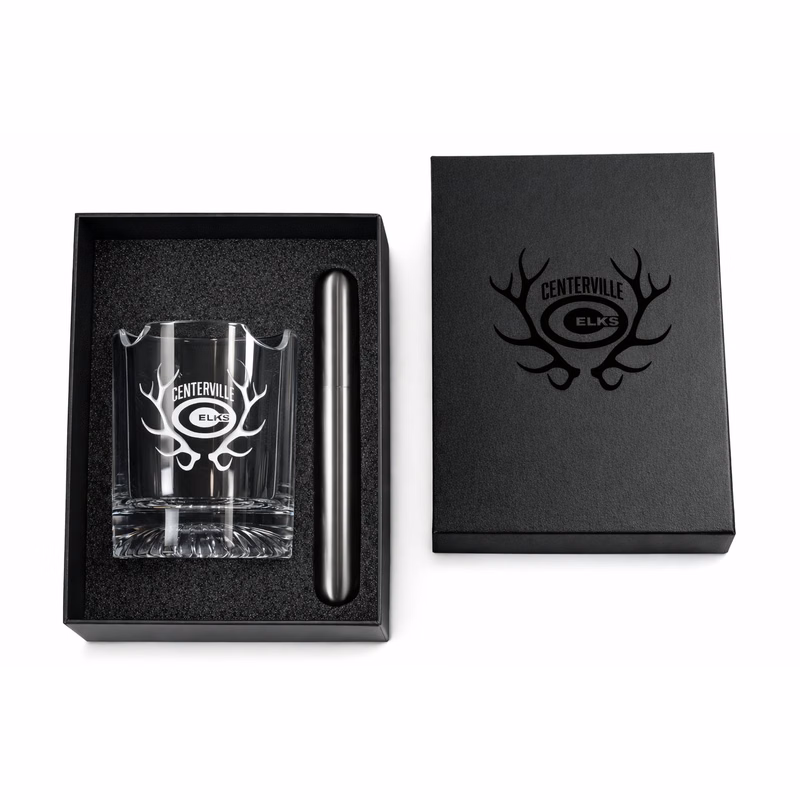 WHISKEY GLASS GIFT SET WITH CIGAR HOLDER
