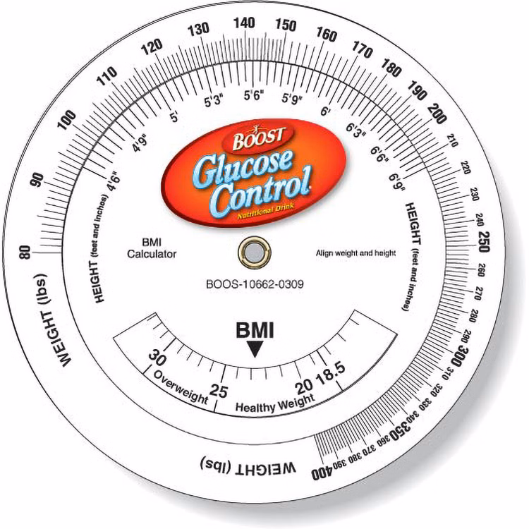 .020 White Plastic Body Mass Index Wheel Calculator (4.25" dia.) Full Colour