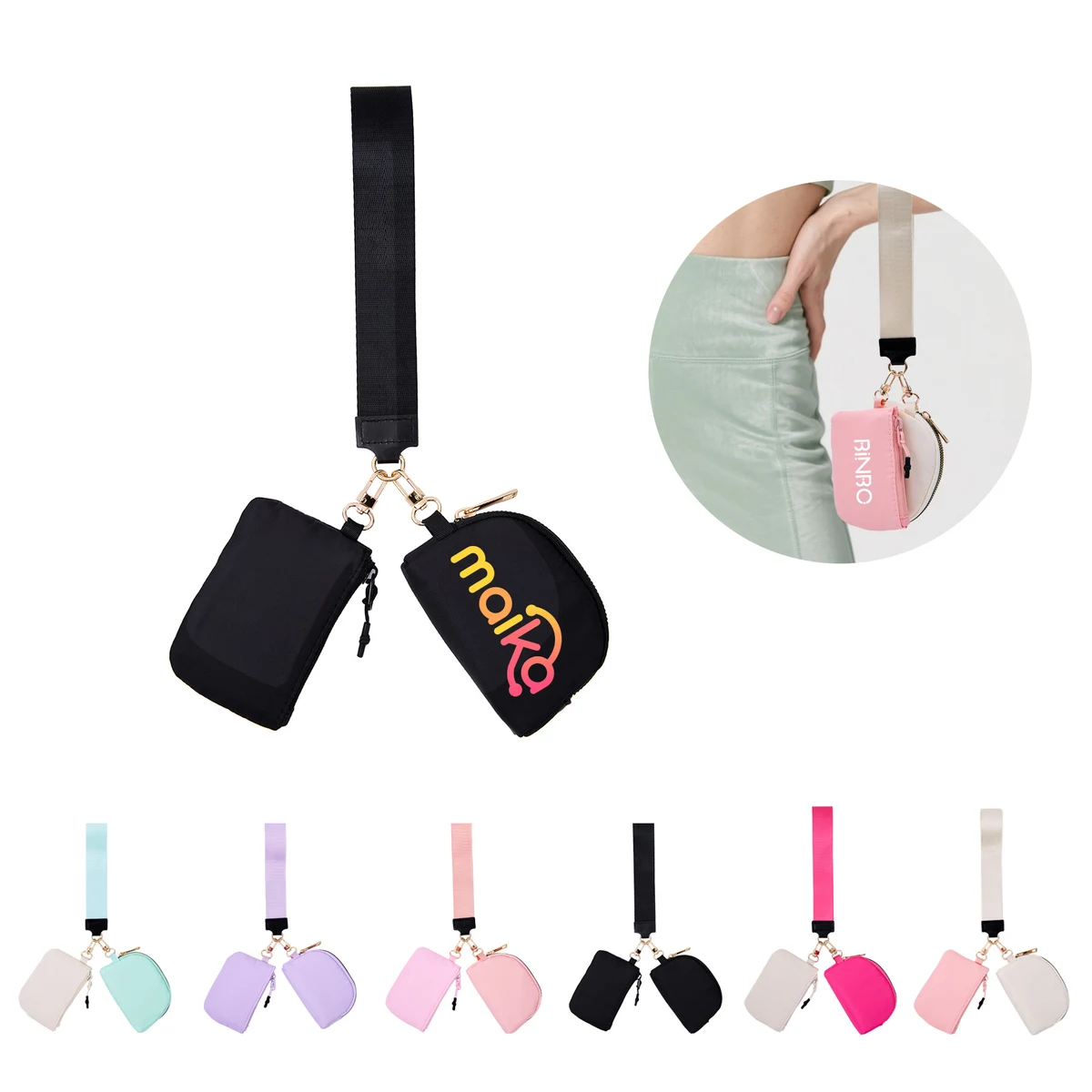 Dual Pouch Wristlet Keychain Lanyard 1