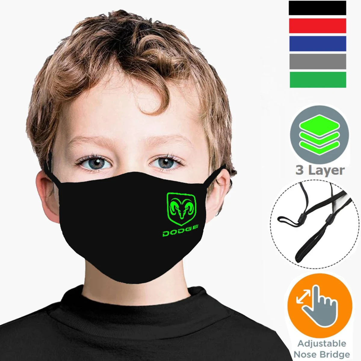 Kids Face Masks 3 layers w/ filter pocket, Nose Bridge 1