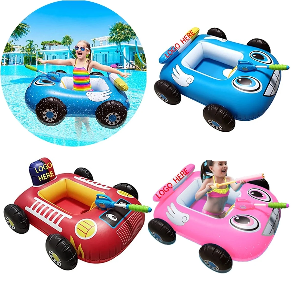 Kids Inflatable Fire Boat Pool Float With Water Gun 1