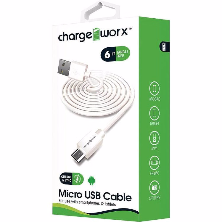 Tangle-Free Micro USB Cables - White 6'