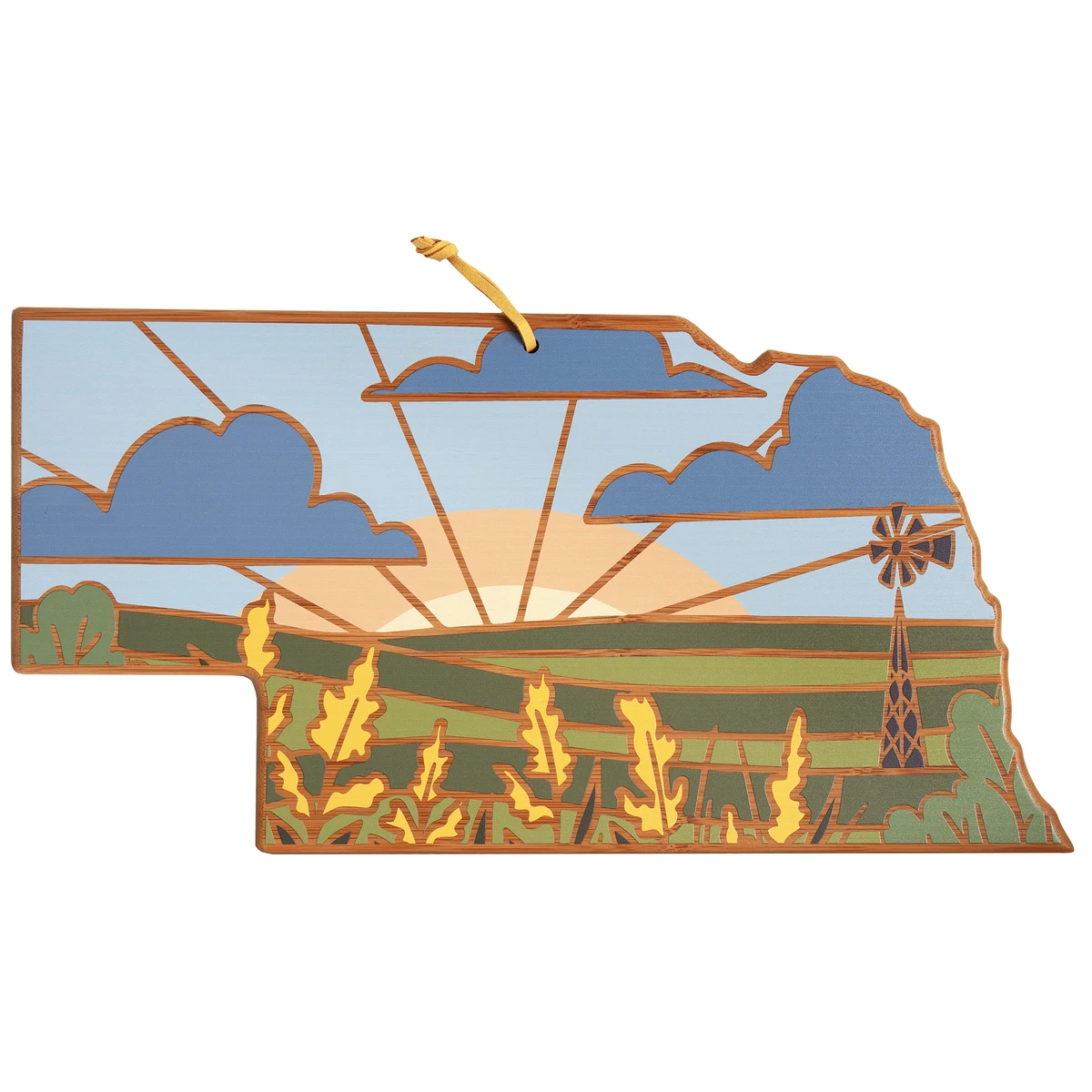 Nebraska State Shaped Serving and Cutting Board with Artwork by Summer Stokes 1