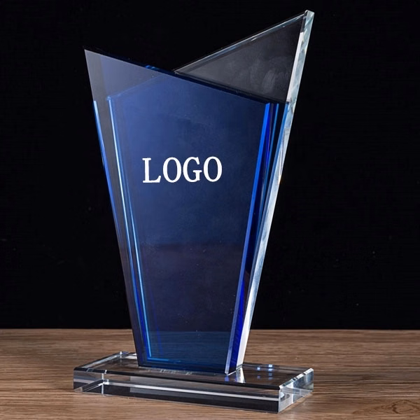 Blue Clear Crystal Trophy Business Gift