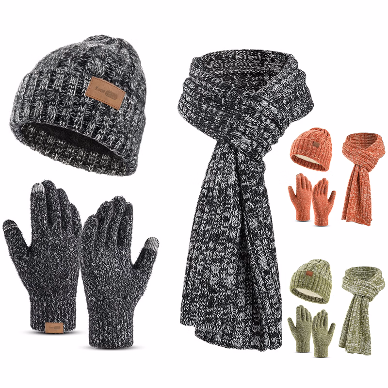 Beanie+Long Scarf+Touch Screen Gloves Set for Women Men