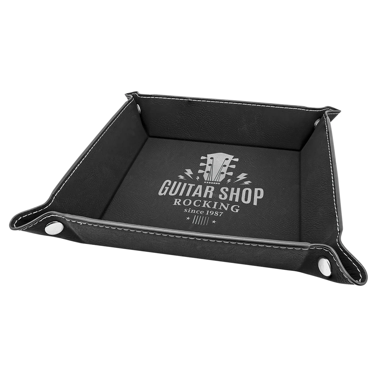 6" x 6" Black/Silver Leatherette Snap Up Tray with Silver Snaps 1
