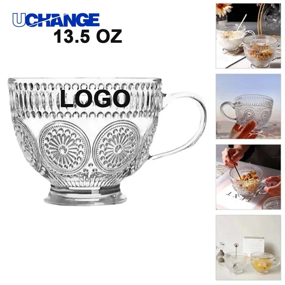 Embossed Vintage Glass Coffee Mug Drinkware for Caf??, Home & Gift Use 1
