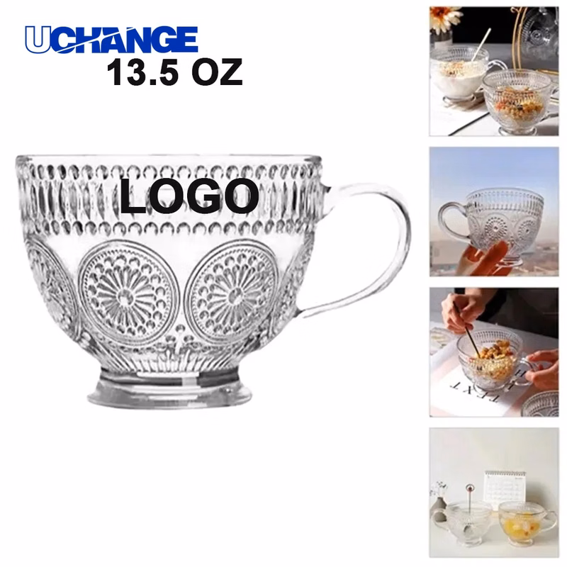 Embossed Vintage Glass Coffee Mug Drinkware for Caf??, Home & Gift Use