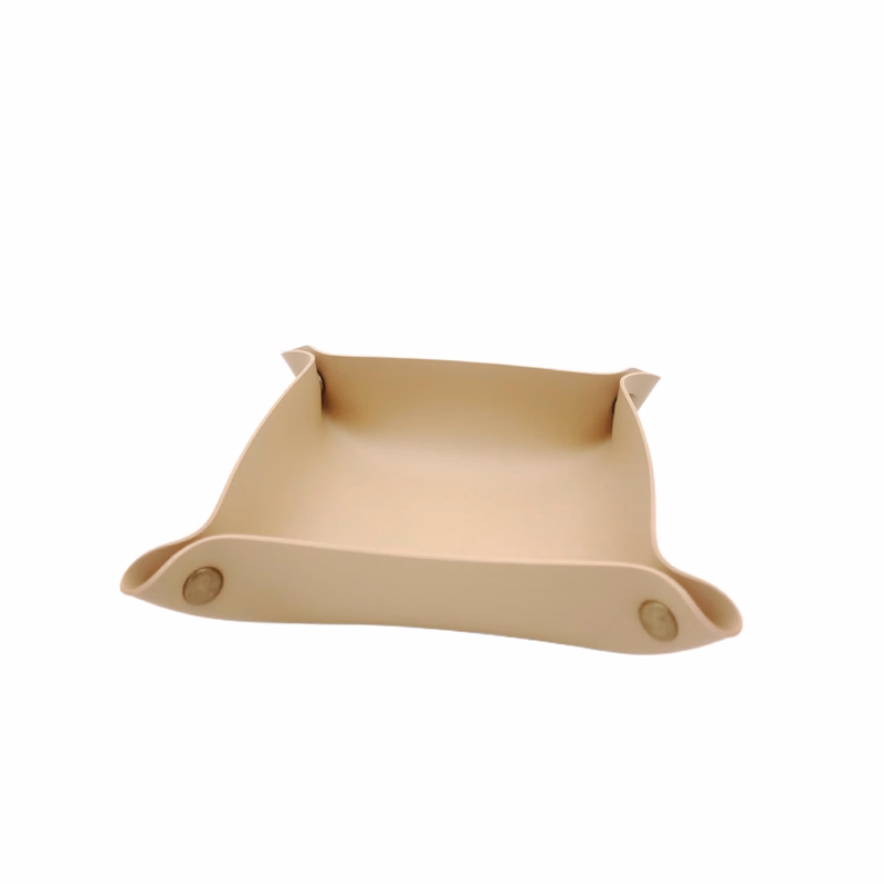 PU Leather Foldable Valet Tray With Snap Corners 7.87"