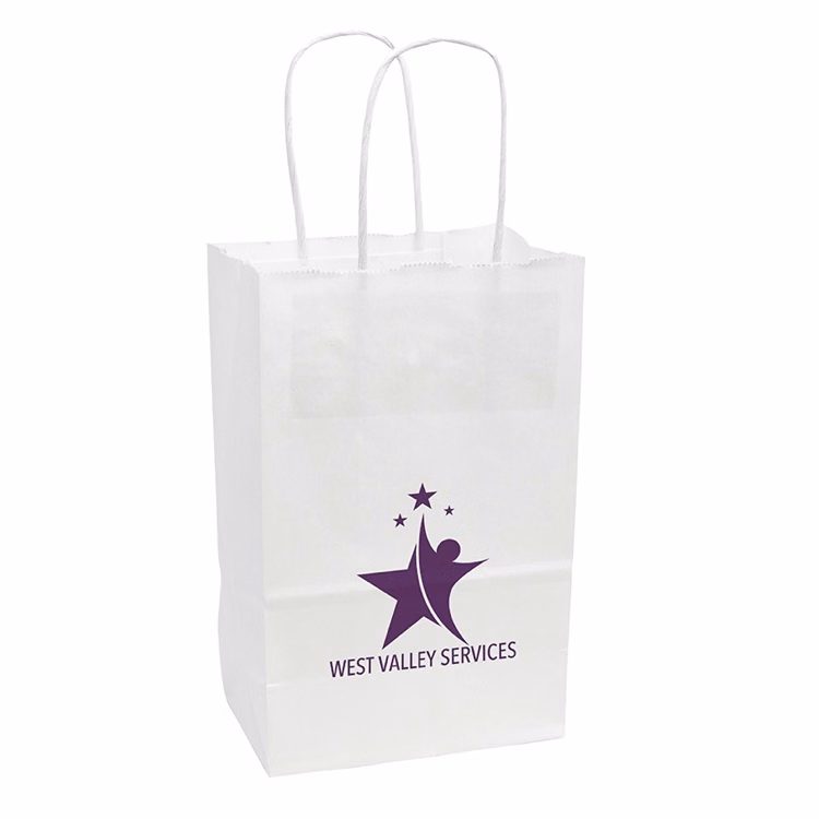 One Color 1-Sided White Paper Handled Shopper Bag (5.5" x 8.375" x 3.25")