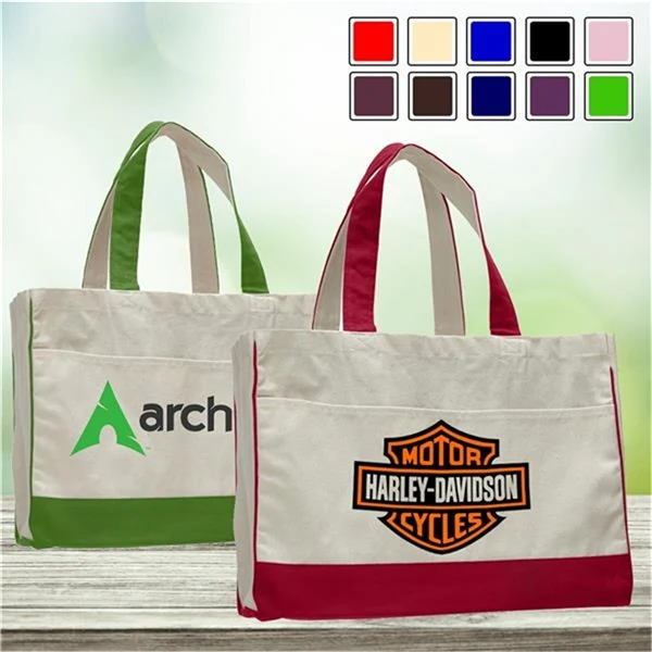 Urban Two-Tone Canvas Tote Bag w/ Interior Zipper Pocket, custom tote bag with logo imprint 1