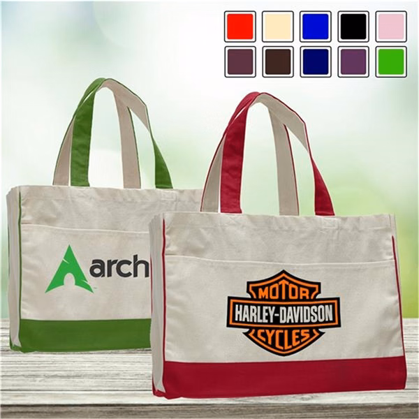 Urban Two-Tone Canvas Tote Bag w/ Interior Zipper Pocket