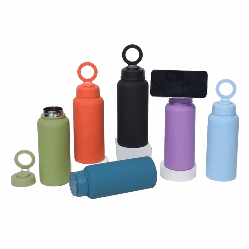 32 oz Stainless Steel Water Bottle W/ Magnetic Phone Holder Lid