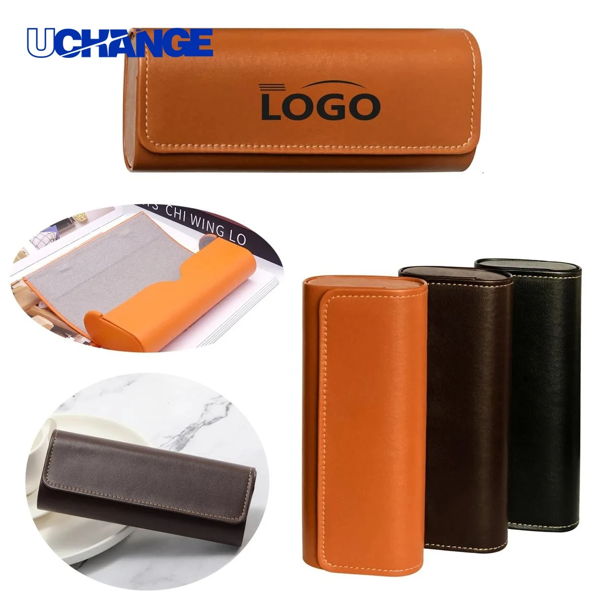 Eyewear Leather Hard Shell Glasses Case Organizer 1
