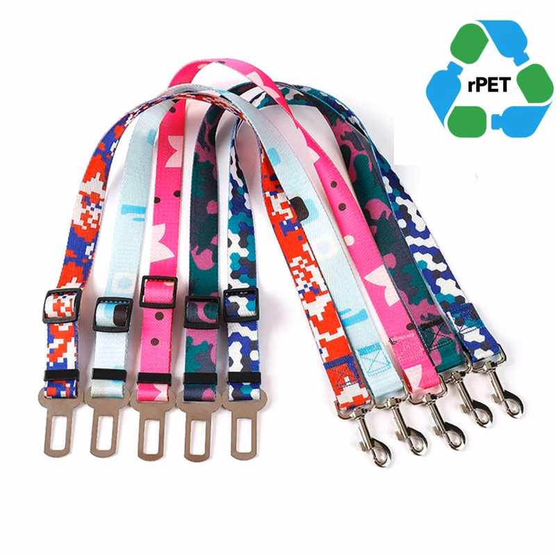 1"W x 24"L rPET Eco-friendly Adjustable Pet Safety Sublimation Seatbelt Leash