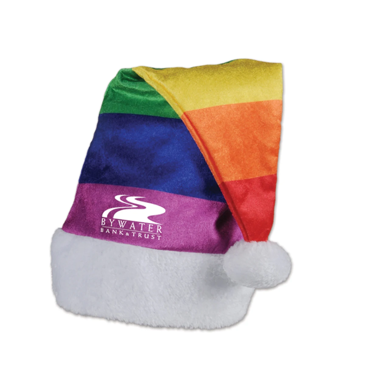 Rainbow Velvet Santa Hats w/ White Plush Trim and Custom Screen Print 1
