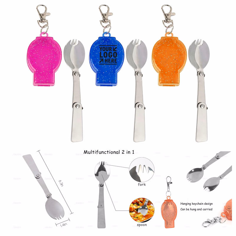 Foldable Travel Muti-Function Stainless Steel Spork Spoon Flatware Cutlery with Carrying Case