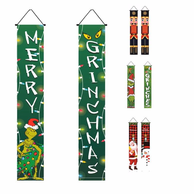 Christmas-Themed Fabric Door Curtain with Couplets