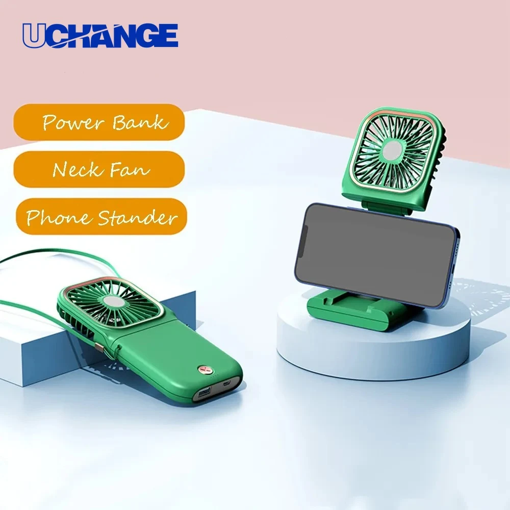 Phone Stand USB Neck Fan Power Bank Combo for Travel, Commutes & Outdoor Days 1