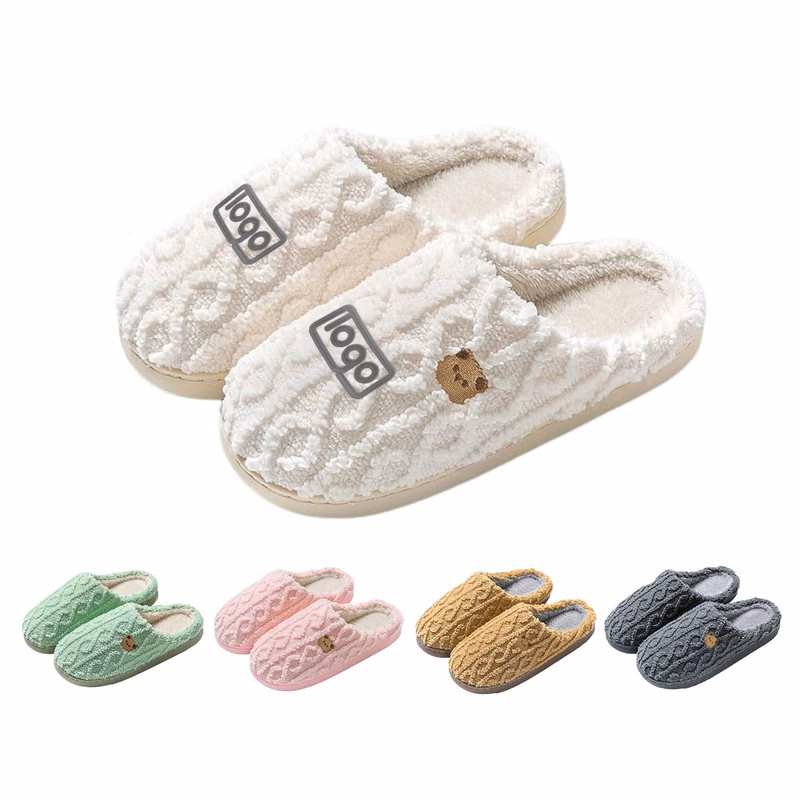 Cute Bear Print Plush Winter Slippers