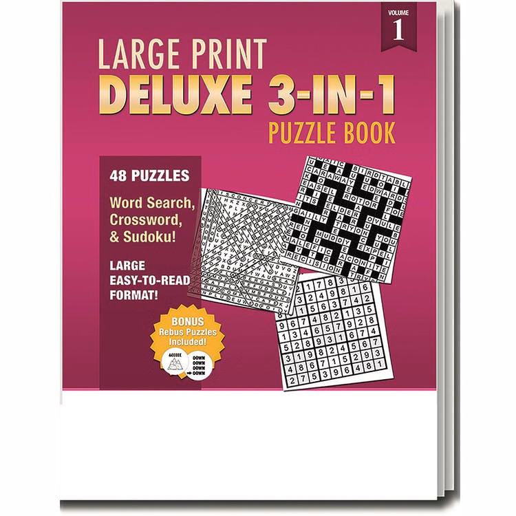 Deluxe 3-in-1 Puzzle Books - 48 Pages Large Print