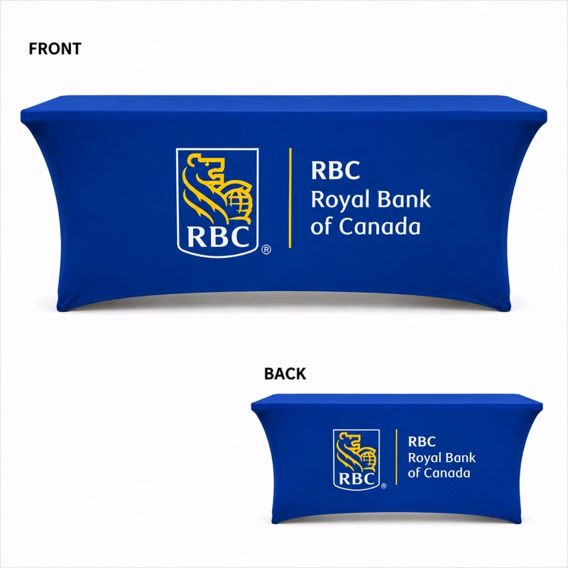 Sublimated Stretch Curved Fit Table Throw for 6ft table, 4 sided, Closed Back