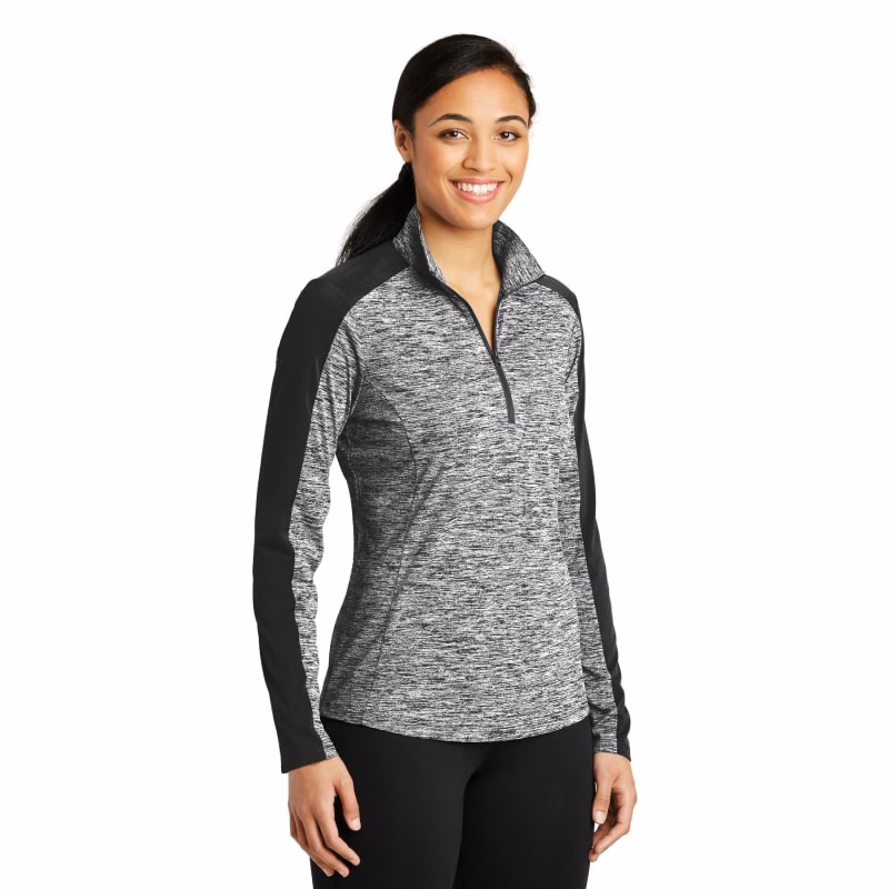 Sport-Tek Women's PosiCharge Electric Heather Colorblock 1/4-Zip Pullover.