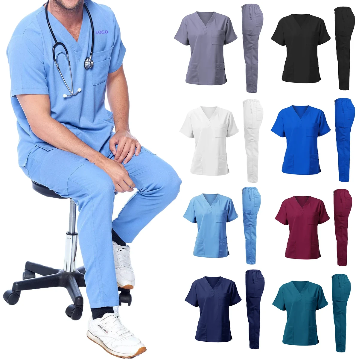 MOQ 10 Medical Scrub Set Nurse Doctor Workwear Top and Pants 1
