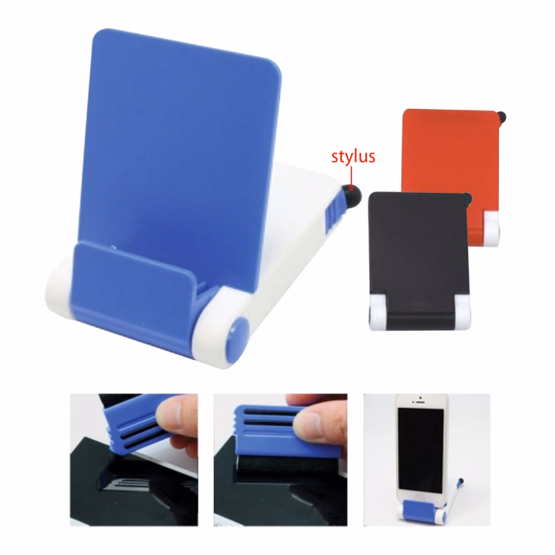 Smartphone stand with stylus and screen cleaner