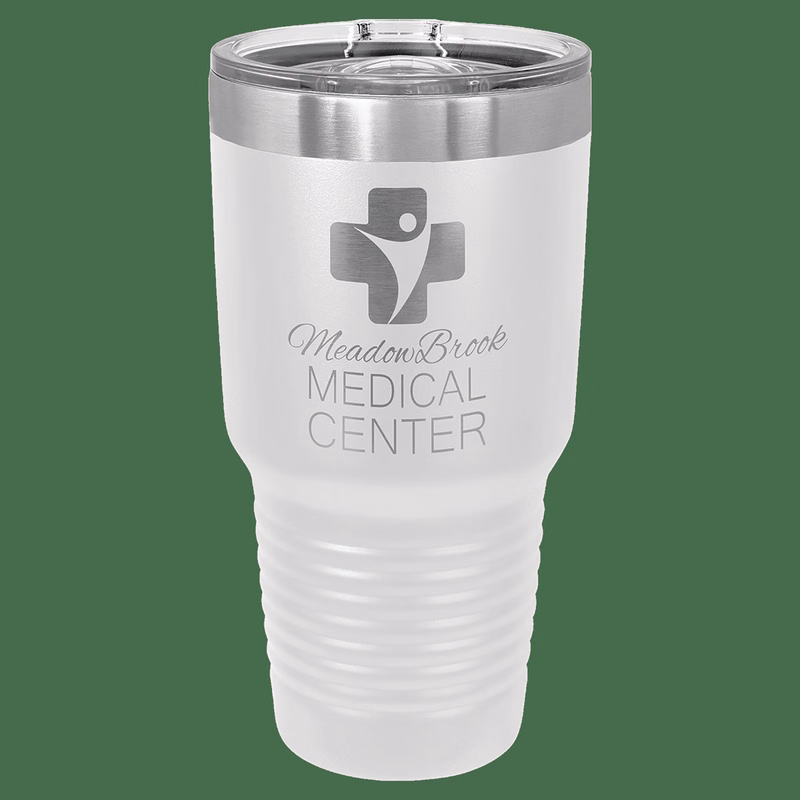 30 oz. White Laser Engraved Polar Camel Ringneck Tumblers w/Slider Lid