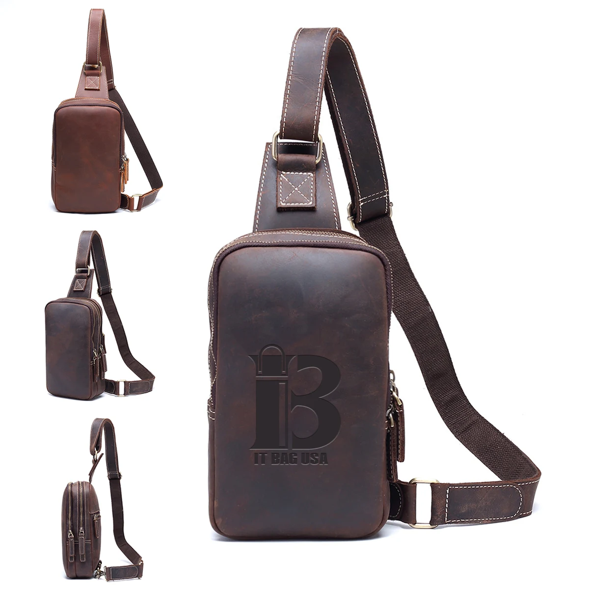 Genuine Leather Diagonal Shoulder Bag For Men 1